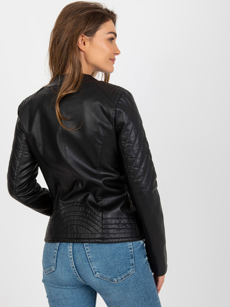 Hurt Czarna damska kurtka z ekoskóry z kieszeniami