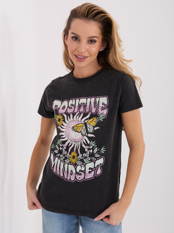 Grafitowy damski t-shirt z nadrukiem