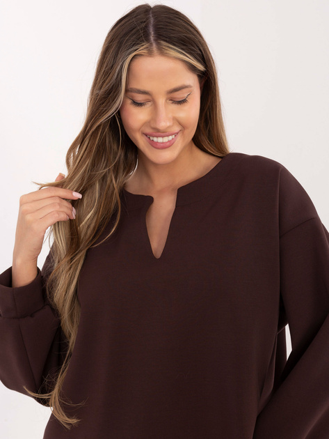 Czekoladowa krótka bluza z dekoltem V