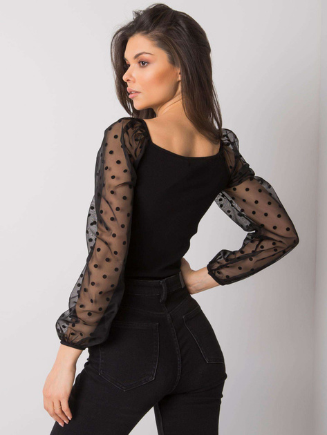 Czarna bluzka z ozdobnymi rękawami Charm RUE PARIS