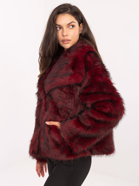 Bordowa futrzana kurtka z kieszeniami RUE PARIS