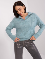 Hurt Miętowy sweter z warkoczami o luźnym kroju