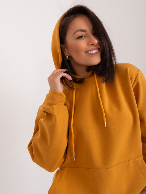 Hurt Musztardowa gładka bluza kangurka ze ściągaczami