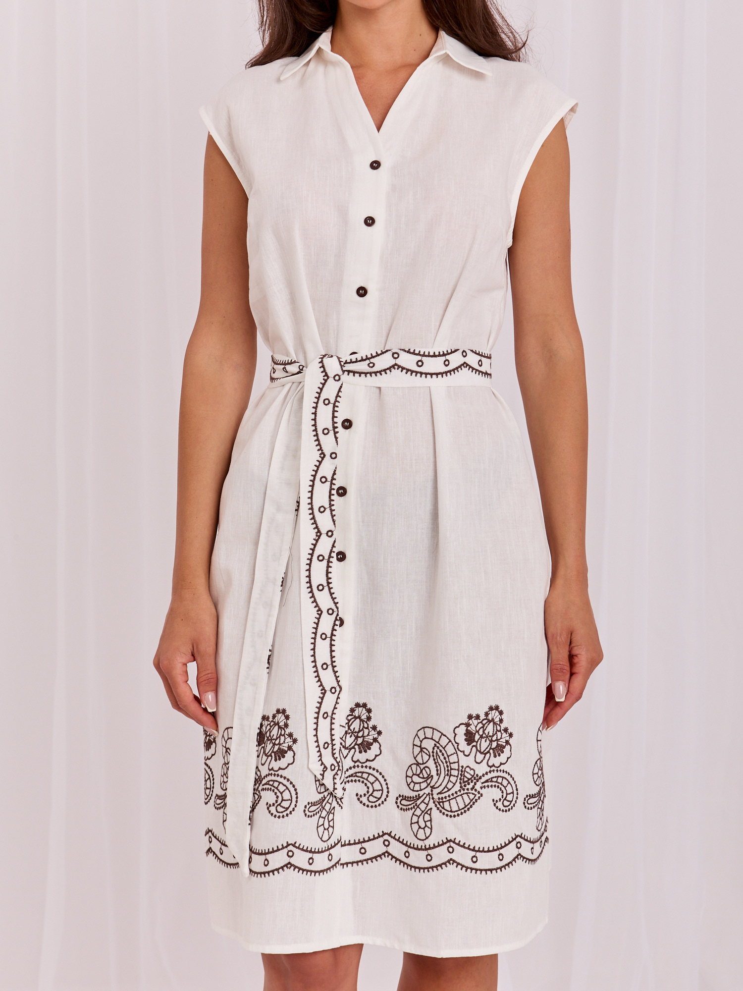 Ecru shirt dress with a linen blend.