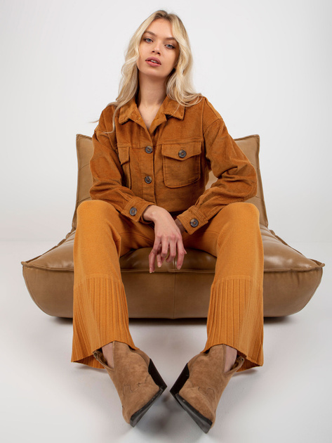 Hurt Ciemnożółte szerokie spodnie dzianinowe high waist