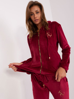 Hurt Ciemnobordowy komplet welurowy z naszywkami Melody