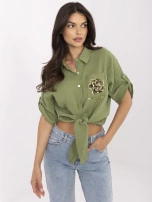 Khaki muślinowa koszula z nadrukiem