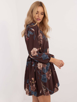 Hurtownia Brązowa sukienka mini w kwiatowy print