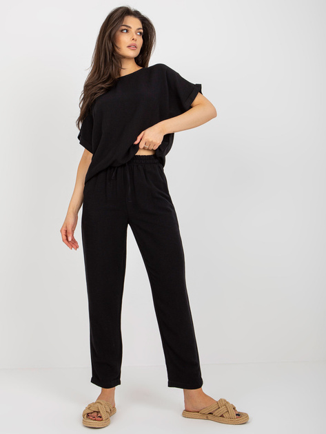 Hurt Czarny komplet letni z dodatkiem lnu RUE PARIS