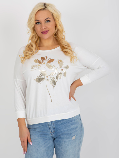 Hurt Ecru damska bluzka plus size z nadrukiem i aplikacją