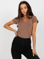 Internetinė parduotuvė Rudas moteriškas pagrindinis medvilninis marškinėlis