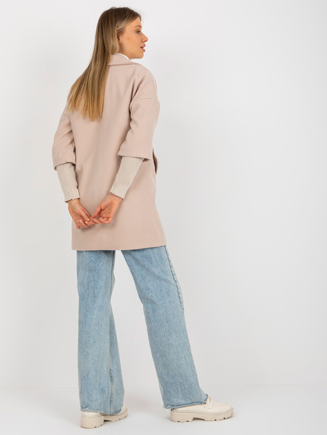 Hurt Beżowy damski płaszcz z kieszeniami OCH BELLA