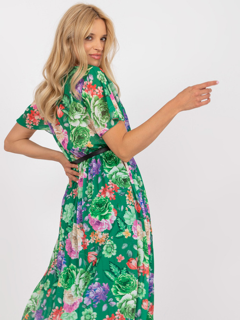 Zielona midi sukienka plisowana z kwiatowymi printami
