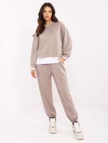 Hurt Ciemnobeżowy damski komplet z bluzą ze wstawką