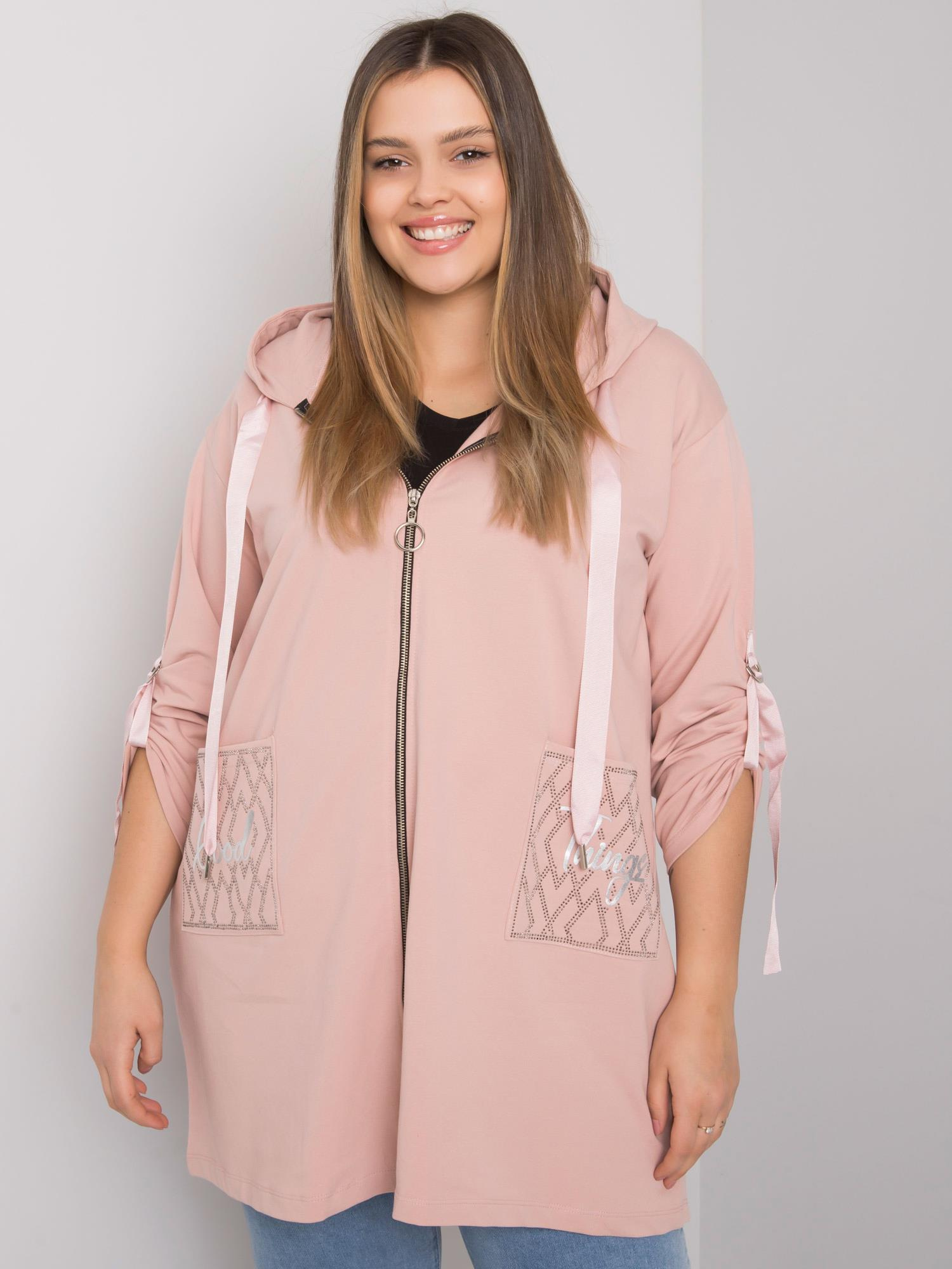 Brudnoróżowa bluza plus size na suwak Zurich