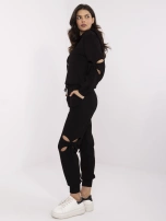 Czarny dwuczęściowy komplet damski z wiązaniami