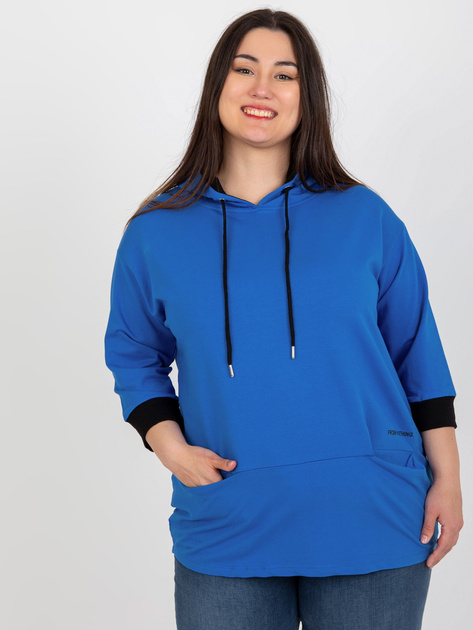 Hurtownia Ciemnoniebieska bluza plus size z kapturem