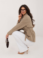 Ciemnobeżowy dwurzędowy płaszcz z paskiem RUE PARIS 