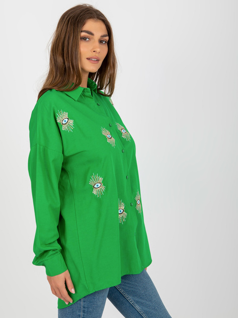 Hurtownia Zielona rozpinana koszula oversize z haftem