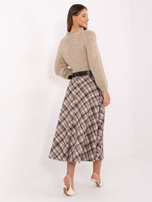 Ciemnobeżowa zamszowa spódnica w kratę RUE PARIS 