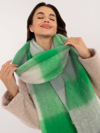 Wholesale green-gray winter scarf with fringes.