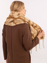 Hurt Beżowo-camelowy zimowy szal z frędzlami