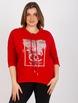 Hurt Czerwona bluzka plus size z perełkami i rękawem 3/4
