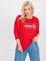 Czerwona bawełniana bluzka plus size ze ściągaczem 