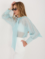 Miętowa elegancka koszula z bufiastym rękawem