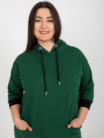 Didmeninė tamsiai žalia plus size džemperis su gobtuvu.