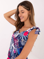 Granatowy top z wiązaniami na ramiączkach RUE PARIS