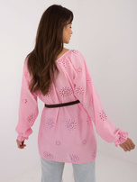 Hurt Różowa ażurowa bluzka casualowa w stylu boho