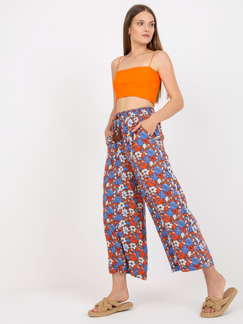 Brązowe zwiewne spodnie z materiału w kwiaty SUBLEVEL