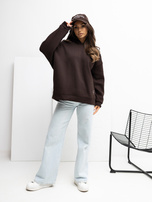 Czekoladowa dresowa bluza basic z kapturem RUE PARIS 