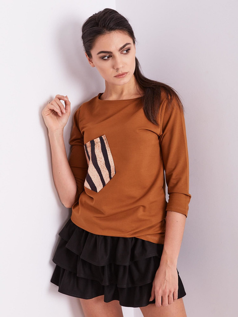 Brązowa damska bluzka z kieszonką
