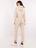 Hurt Beżowy dresowy komplet z domieszką wiskozy