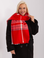 Hurtownia Czerwono-szary damski szal z frędzlami