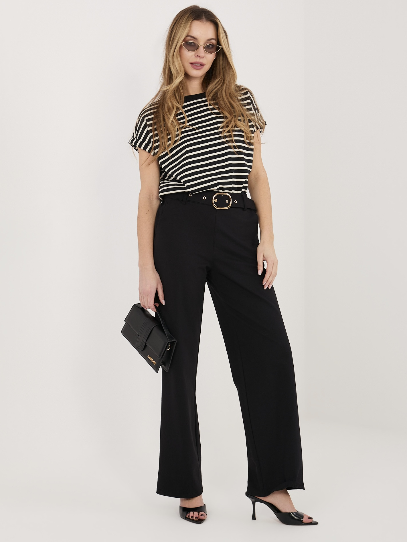 Czarne eleganckie spodnie straight leg RUE PARIS 