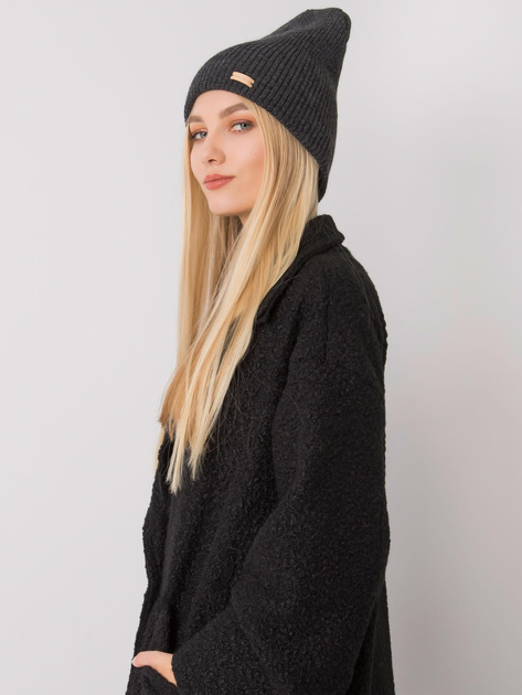 Ciemnoszara dzianinowa czapka beanie RUE PARIS