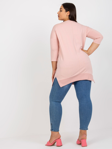 Brudnoróżowa długa bluzka plus size z kieszeniami