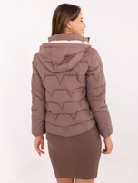 Brown transitional jacket with pockets.