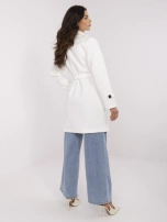 Ecru damski płaszcz z wiązanym paskiem