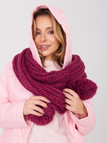 Burgundowy ciepły szal z pomponami