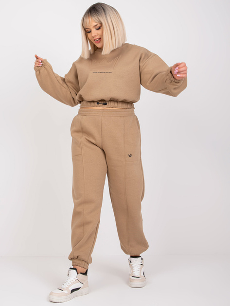 Beżowy dresowy komplet plus size z bawełny Maleah