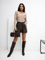 Ciemnobeżowa dopasowana bluzka z dekoltem RUE PARIS