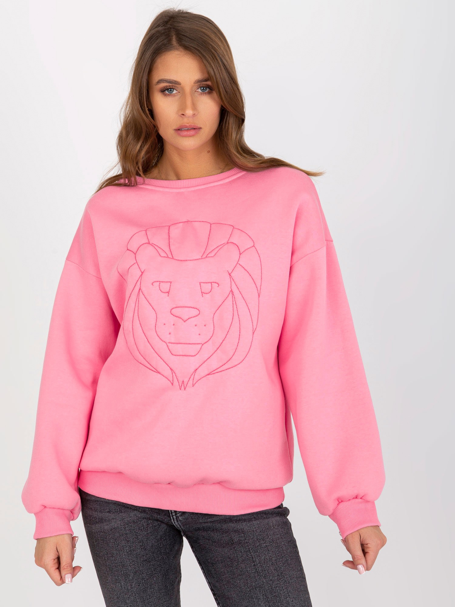 Różowa ocieplana bluza bez kaptura oversize