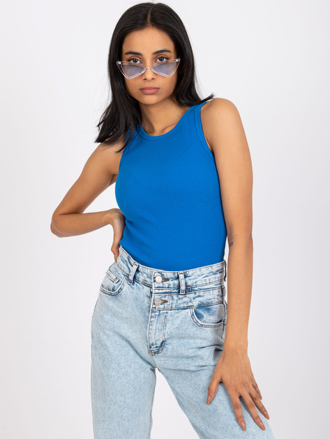 Ciemnoniebieski top prążkowany z bawełny Eston RUE PARIS