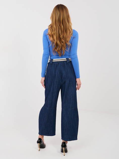 Granatowe jeansy wide leg z nogawką 7/8 RUE PARIS