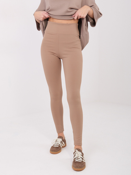 Ciemnobeżowe sportowe legginsy w prążek