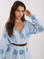 Hurt Jasnoniebieska ażurowa bluzka z bufiastym rękawem